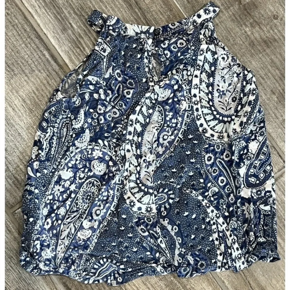 Kids Old Navy Girls Blue White Paisley High Neck Summer Flowy Tank Top Size‎ M 8